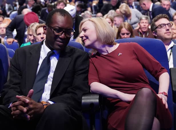 <p>Chancellor Kwasi Kwarteng and Prime Minister Liz Truss during the Conservative Party annual conference at the International Convention Centre in Birmingham</p>