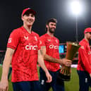 Harry Brook, Reece Topley and Will Jacks celebrate winning seventh and final T20 match in Pakistan