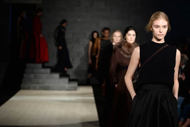 Models walk the runway at the Amanda Wakeley show during London Fashion Week Autumn/Winter 2016/17 at 2 Pancras Square on February 23, 2016 in London, England.  (Photo by Jeff Spicer/Getty Images)