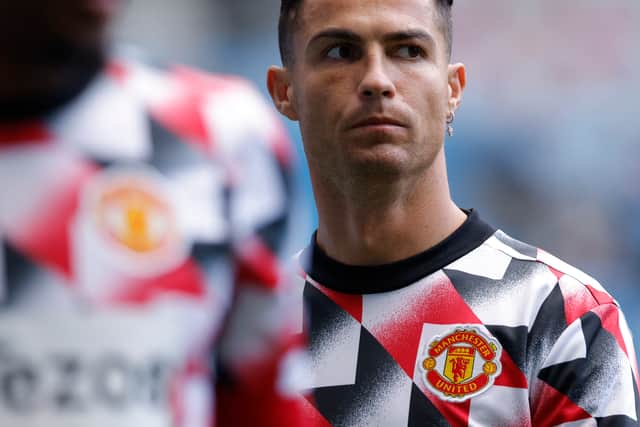 Ronaldo looked disgruntled during United’s loss to City on Sunday. Credit: Getty.