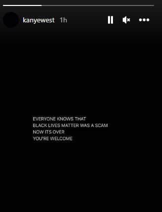 Kanye West Instagram story post after donning ‘White Lives Matter’ t-shirt (Instagram/kanyewest)