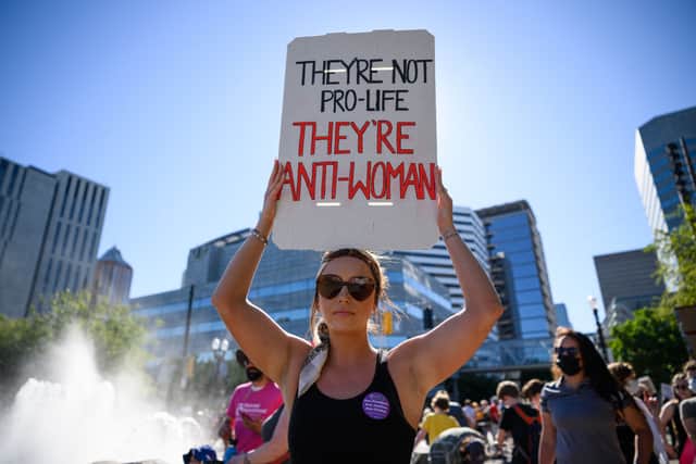 People gather to protest the Supreme Court’s decision to overturn Roe v. Wade on June 24, 2022. Credit: Getty Images