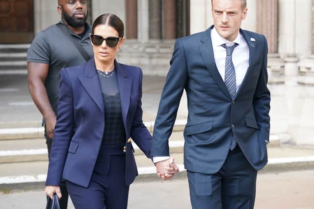 Rebekah and Jamie Vardy leave court in May 2022 during the Wagatha trial (PA)