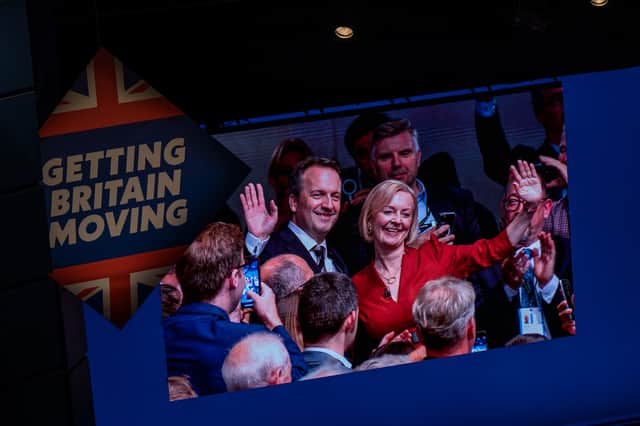 Prime Minister Liz Truss with her husband Hugh O’Leary after delivering her keynote speech in Birmingham. Credit: PA
