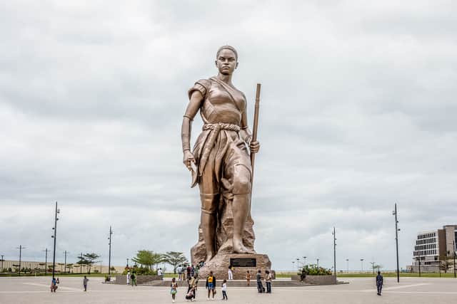 A bronze statue of a Agojie warrior in Benin