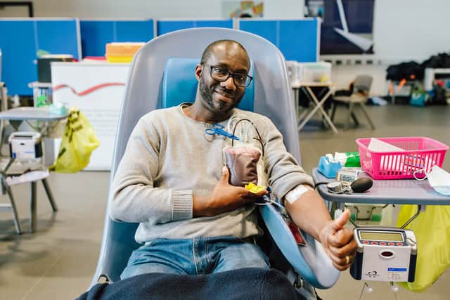 A man donating blood at a session in Croydon, south London (Photo: NHSBT/PA)