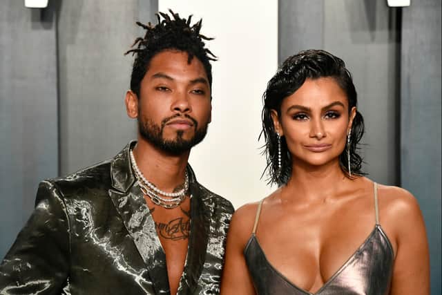 Miguel and Nazanin Mandi attend the 2020 Vanity Fair Oscar Party hosted by Radhika Jones at Wallis Annenberg Center for the Performing Arts on February 09, 2020 in Beverly Hills, California. (Photo by Frazer Harrison/Getty Images)