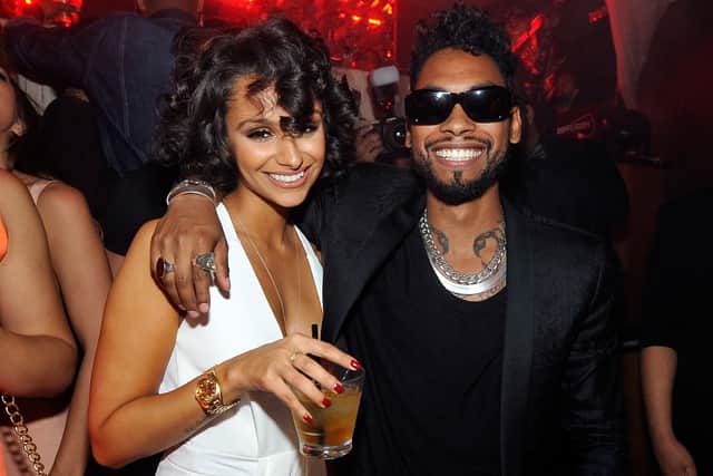 Actress/model Nazanin Mandi and singer Miguel appear at Hyde Bellagio at the Bellagio on August 30, 2014 in Las Vegas, Nevada.  (Photo by David Becker/Getty Images for Hyde Bellagio)