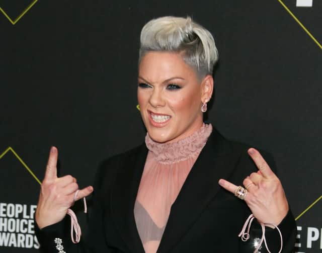 Pink arrives for the 45th annual E! People’s Choice Awards at Barker Hangar in Santa Monica, California, on November 10, 2019. (Photo by JEAN-BAPTISTE LACROIX/AFP via Getty Images)