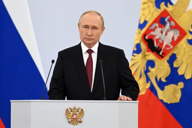Vladimir Putin made thinly-veiled nuclear threats during a ceremony in which he formally annexed four regions of Ukraine. (Credit: Getty Images)