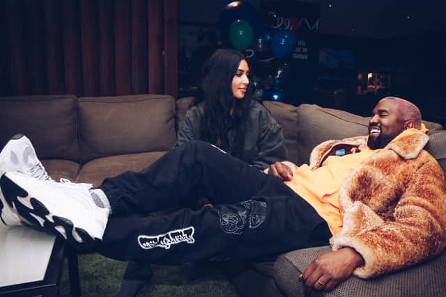 In this handout photo provided by Forum Photos, Kim Kardashian West and Kanye West attend the Travis Scott Astroworld Tour at The Forum on December 19, 2018 