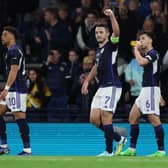 Scotland’s John McGinn (C) celebrates after scoring against Ukraine in Nations League, September 2022
