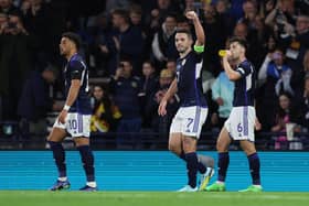 Scotland’s John McGinn (C) celebrates after scoring against Ukraine in Nations League, September 2022