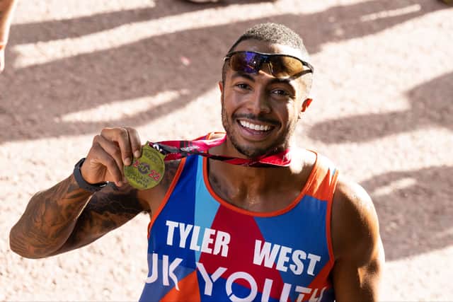 Tyler West after completing the 2022 TCS London Marathon on October 02, 2022 in London, England. (Photo by Jeff Spicer/Getty Images)