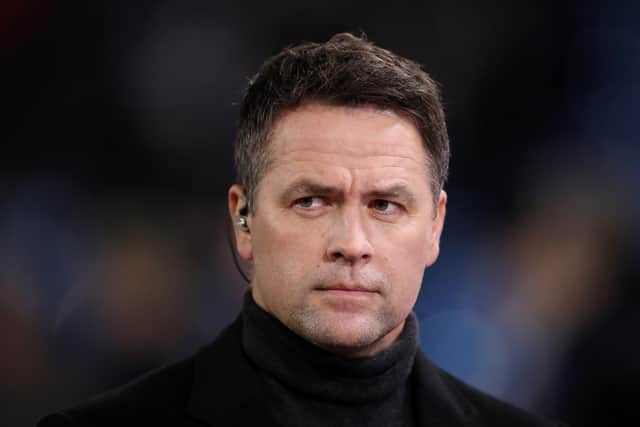 Michael Owen looks on prior to the Premier League match between Leeds United and Aston Villa at Elland Road on March 10, 2022 in Leeds, England.  (Photo by George Wood/Getty Images)