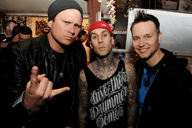 The original Blink-182 lineup (L-R) Musicians Tom DeLonge, Travis Barker and Mark Hoppus (Pic: Getty Images)