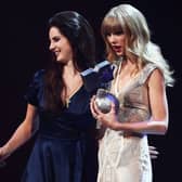  Lana Del Ray presents Taylor Swift with the award for Best Female onstage at the MTV EMA's 2012 at Festhalle Frankfurt on November 11, 2012 in Frankfurt am Main, Germany.  (Photo by Andreas Rentz/Getty Images for MTV)