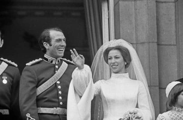 Princess Anne and her now ex-husband Mark Phillips after their wedding in 1973 (Pic:Getty)