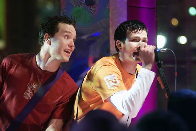 Blink 182  on 'MTV 2 Large' on New Year's Eve in MTV's Times Square studios, 12/31/99. (Photo by Scott Gries/ImageDirect)