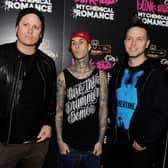 Tom DeLonge, Travis Barker and Mark Hoppus of blink-182. (Photo by Kevin Winter/Getty Images)