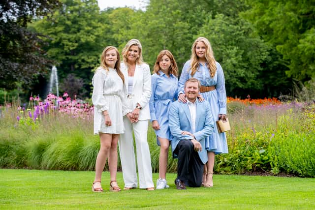King Willem-Alexander of The Netherlands, Queen Maxima of The Netherlands, Princess Amalia of The Netherlands, Princess Alexia of The Netherlands and Princess Ariane of The Netherlands at their residence Palace Huis ten Bosch (Pic: Getty Images)