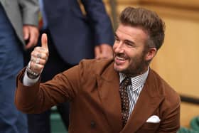 David Beckham is seen in the Royal Box before Rafael Nadal of Spain plays against Taylor Frirtz of The United States during their Men's Singles Quarter Final match on day ten of The Championships Wimbledon 2022 at All England Lawn Tennis and Croquet Club on July 06, 2022 in London, England. (Photo by Clive Brunskill/Getty Images)