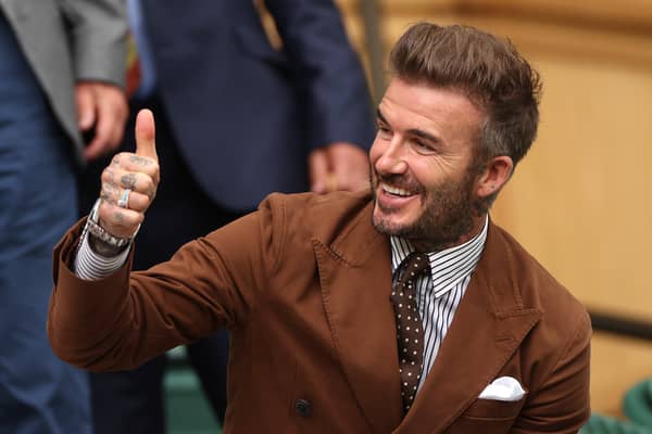 David Beckham is seen in the Royal Box before Rafael Nadal of Spain plays against Taylor Frirtz of The United States during their Men's Singles Quarter Final match on day ten of The Championships Wimbledon 2022 at All England Lawn Tennis and Croquet Club on July 06, 2022 in London, England. (Photo by Clive Brunskill/Getty Images)