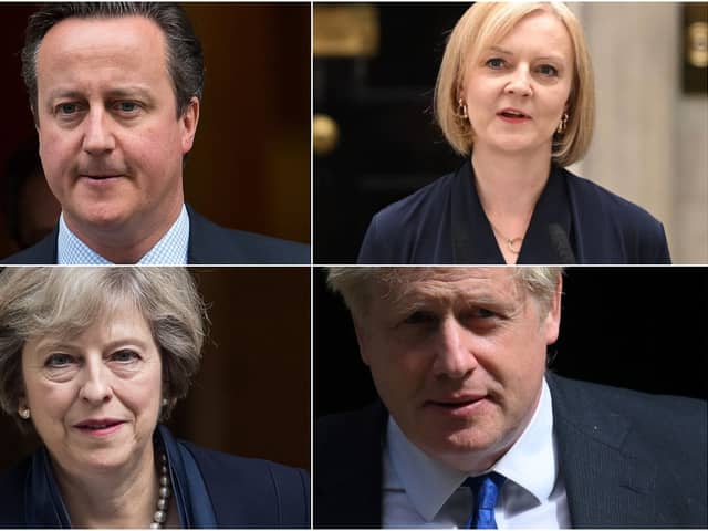 Clockwise from top left: David Cameron, Liz Truss, Boris Johnson, and Theresa May have all served as PM over the last 12 years (Photos: Getty Images)