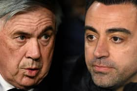 Composite image of Head coach Carlo Ancelotti of Real Madrid CF (L) and Head coach Xavi Hernandez of FC Barcelona. (Photo by David Ramos/Getty Images)