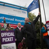 NHS staff gather at a picket line outside Southmead Hospital for strike action in 2014, the first strike by NHS staff over pay in more than 30 years (Photo: Matt Cardy/Getty Images)