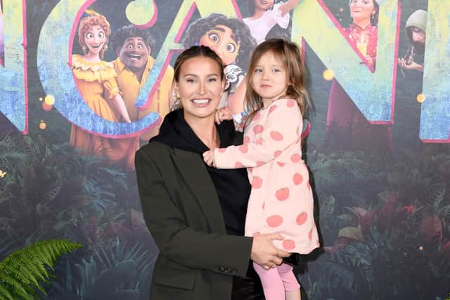 Ferne McCann and daughter Sunday Skye McCann attend the U.K. Family Gala screening of Disney's Encanto at Picturehouse Central on November 21, 2021 in London, England. (Photo by Gareth Cattermole/Getty Images for Disney)