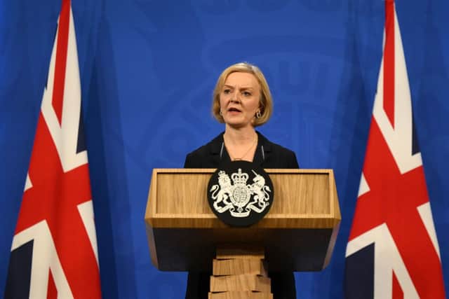 Liz Truss at the Downing Street press conference on 14 October following the sacking of Kwasi Kwarteng in response to a mini budget that sparked markets chaos. Credit: Getty Images