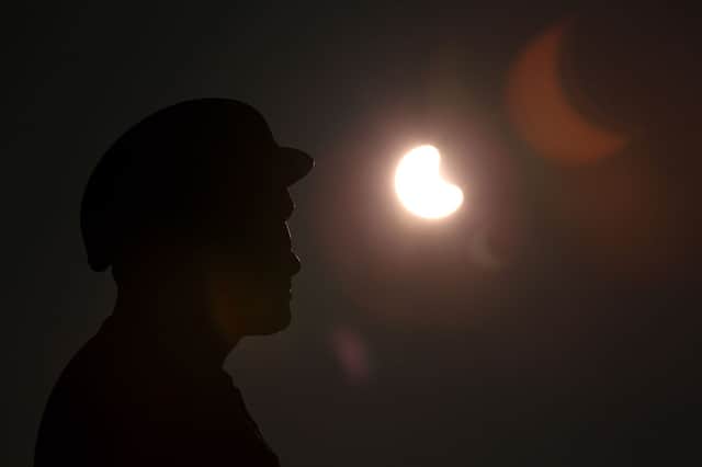 A partial solar eclipse over the Miner’s Family Statue in Tonypandy in South Wales in March 2015 (Photo: Christopher Furlong/Getty Images)