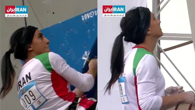 Iranian female climber Elnaz Rekabi competes without a hijab at an international competition in Seoul, South Korea. Credit: Iran International English