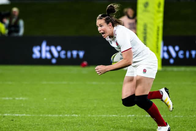 Emily Scarratt scores all of England’s points against France 