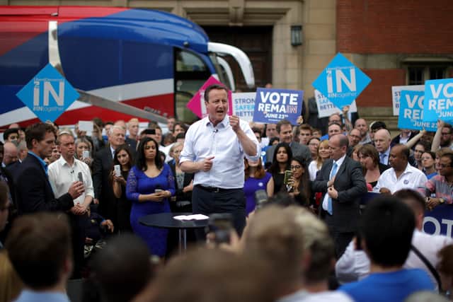 David Cameron addresses students and pro-EU ‘Vote Remain’ supporters during a campaign speech at Birmingham University on June 22, 2016 (Getty Images)
