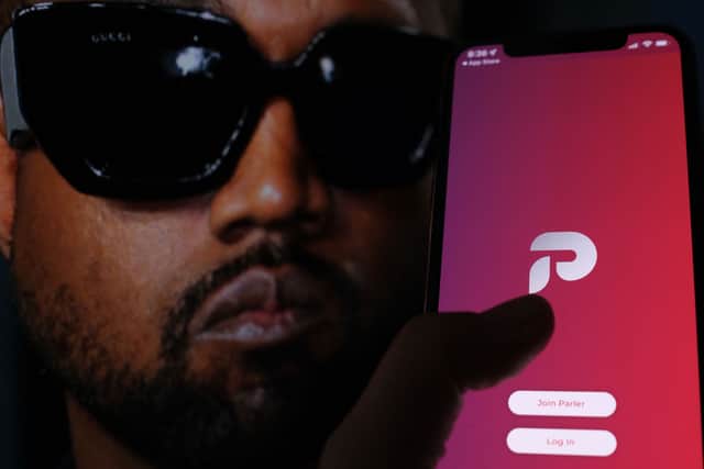 Kanye ‘Ye’ West has agreed in principal to buy right-wing social media site Parler. (Credit: Getty Images)