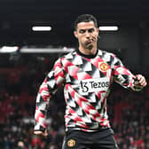 Ronaldo reacts during a warm up ahead of United v Spurs on 19 October