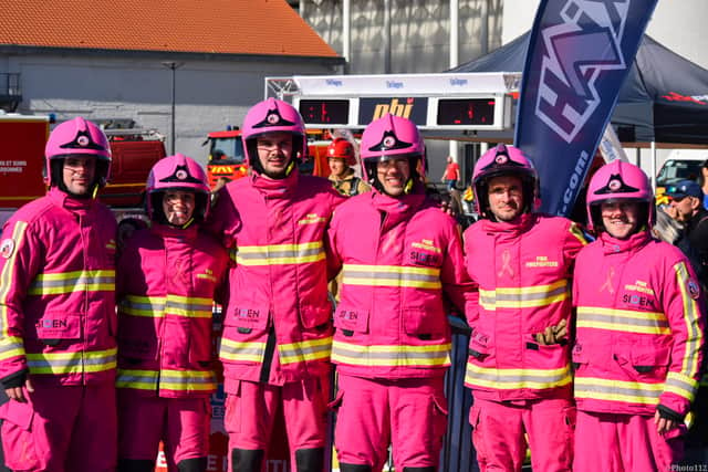 The Pink Firefighters raise awareness of and fundraise for breast cancer