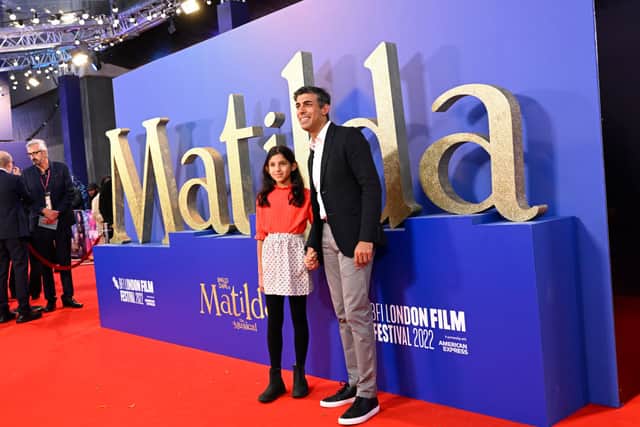 Rishi Sunak made a surprise appearance with his daughter at the premiere of Matilda (image: Getty Images)