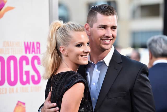 Heather Morris and husband Taylor Hubbell attend the premiere of Warner Bros. Pictures’ “War Dogs” in 2016 (Pic: Getty Images)