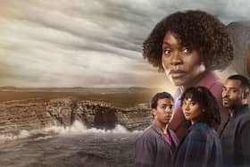 A promotional image for The Pact S2, depicting Rakie Ayola as Christine, Jordan Wilks as Connor, Aaron Anthony as Jamie, Mali Ann Rees as Megan, and Lloyd Everitt as Will (Credit: BBC/Little Door Productions)