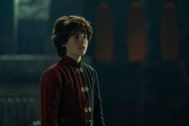 Elliot Grihault as Prince Lucerys ‘Luke’ Velaryon, wearing House Targaryen Red and Black (Credit: HBO)