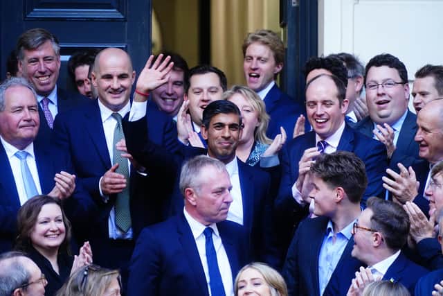 Rishi Sunak arrived at CCHQ after winning the Tory leadership race. Credit: PA
