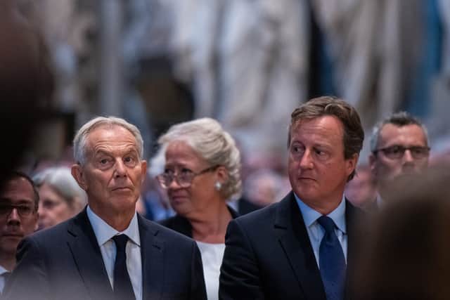 Former Prime Ministers Tony Blair (L) and David Cameron (R) attending a memorial service for Lord Ashdown at Westminster Abbey in 2019 (Pic: Getty Images)