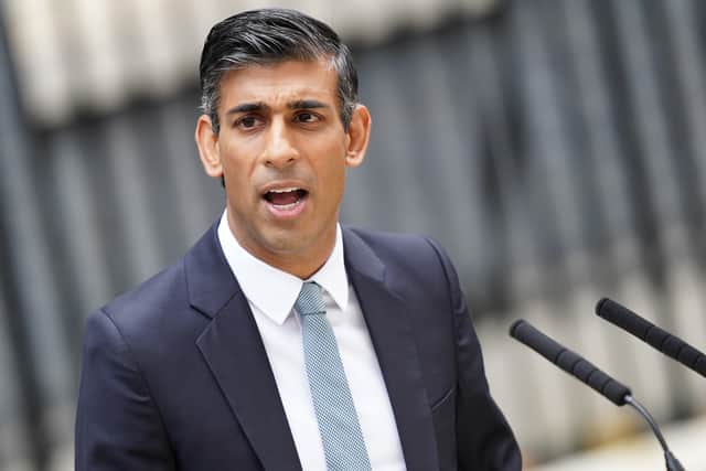 Rishi Sunak makes a speech outside 10 Downing Street, London, after meeting King Charles III and accepting his invitation to become Prime Minister and form a new government. Credit: PA