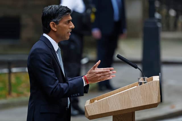 British Prime Minister Rishi Sunak makes a statement after taking office outside Number 10 in Downing Street on October 25, 2022 in London, England (Photo by Jeff J Mitchell/Getty Images)
