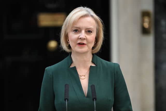Liz Truss makes a statement prior to her formal resignation outside Number 10 Downing Street. Credit: Getty Images