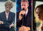 Elizabeth Debicki as Princess Diana in The Crown; Alex Horne as Alex Horne in The Horne Section; Emily Blunt as Cornelia Locke in The English (Credit: Netflix; Channel 4; BBC)
