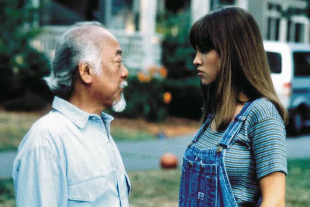 Pat Morita as Mr Miyagi and Hilary Swank as Julie Pierce in The Next Karate Kid (Credit: Colombia Pictures)